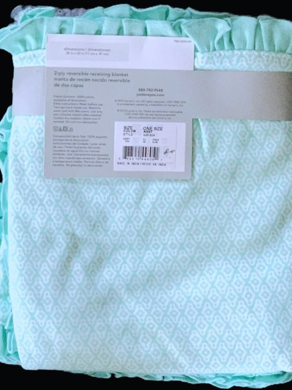 Just One You by Carter’s Aqua Blue Turtle & Snail Ruffle Baby Blanket - HTF 2013